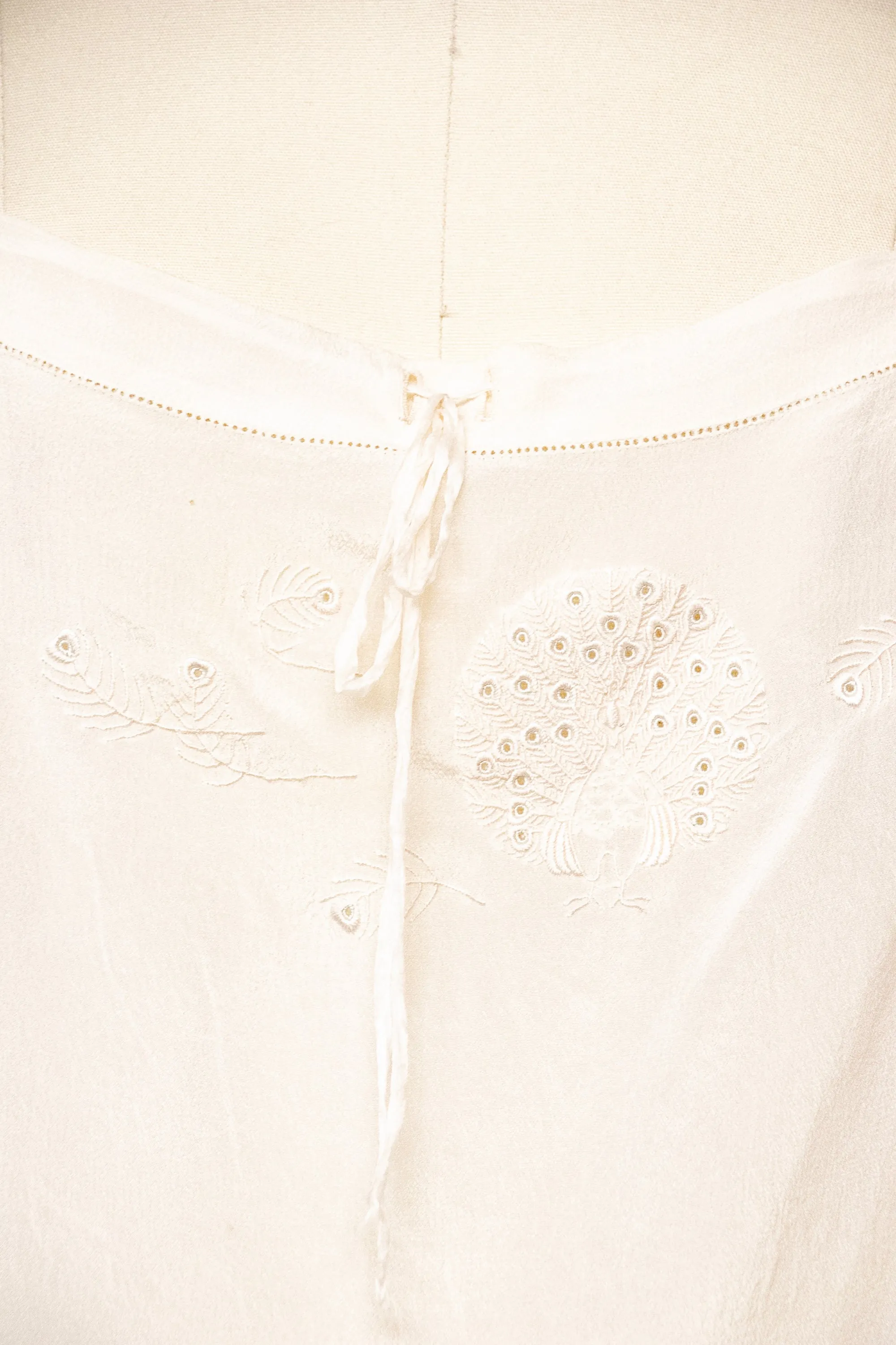 1920s Silk Slip Chemise Lingerie Peacock Embroidered S