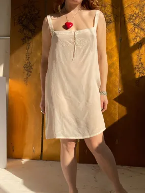1920s Silk Slip Chemise Lingerie Peacock Embroidered S