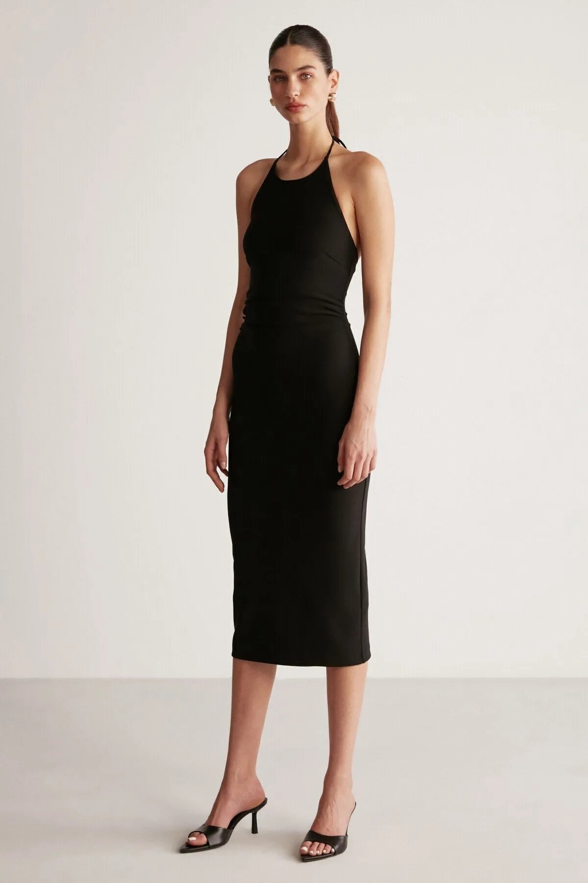 Andıe female weaving pancake fabric bodycon binding black dress from the neck wrap