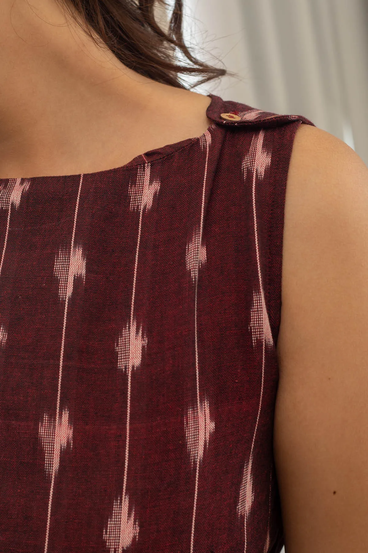 Aubree Handloom Ikat Overlap Jumpsuit - Maroon