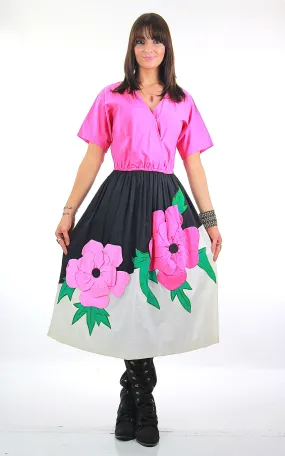 Authentic Vintage 70s Mexican floral applique  dress Jesus A Diaz