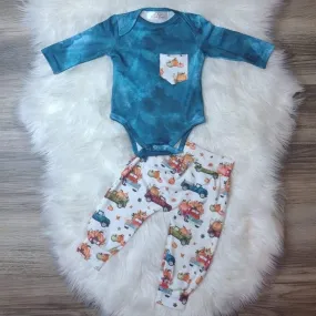 Baby Boy Tie Dye Onesie with Fall Truck Joggers