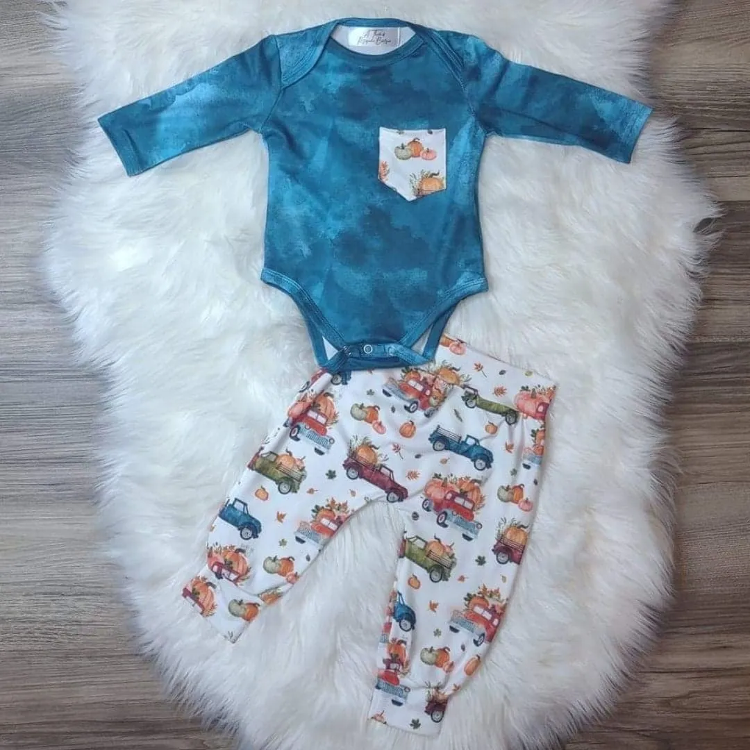 Baby Boy Tie Dye Onesie with Fall Truck Joggers