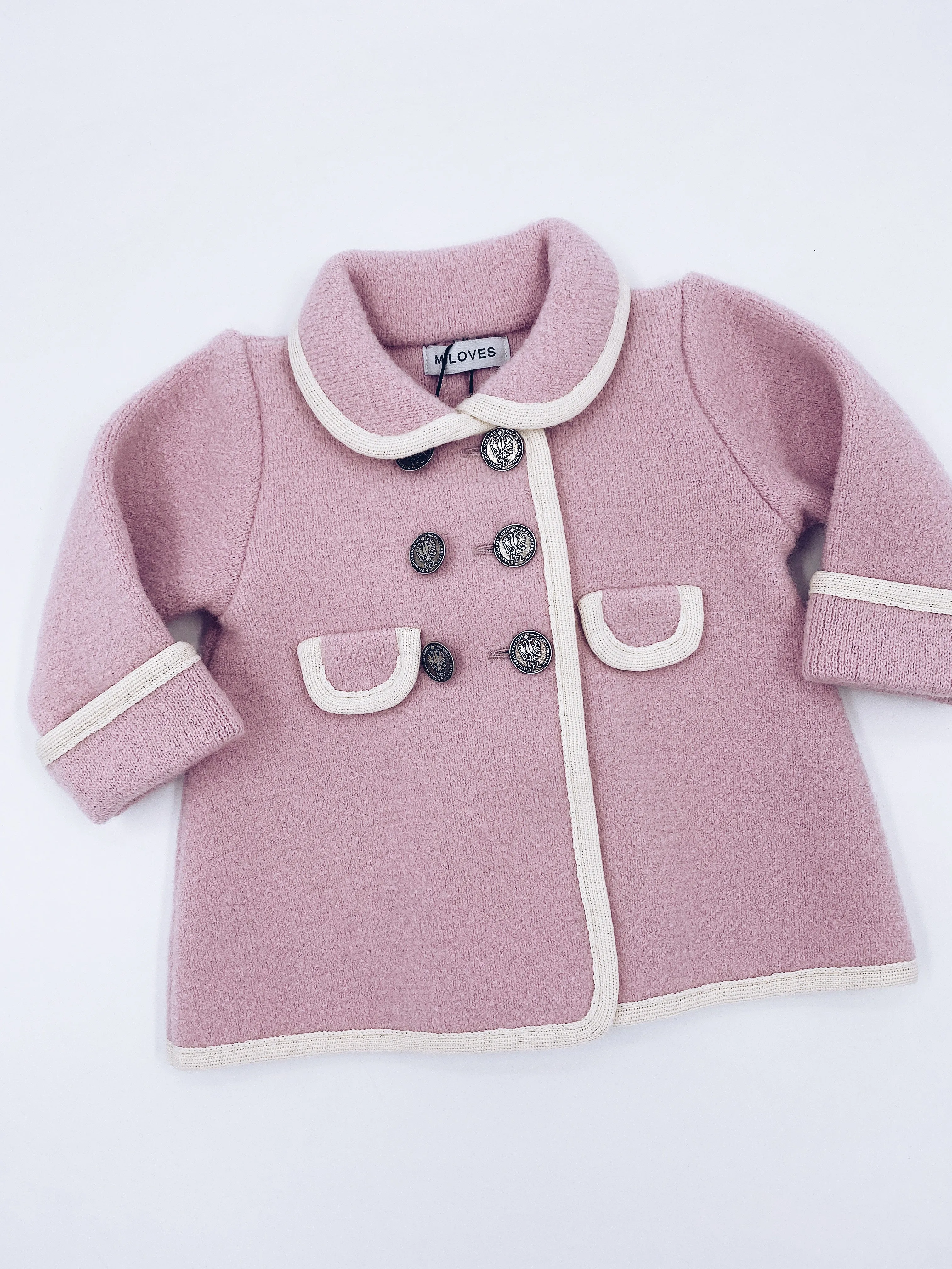 Beautiful pink merino wool coat with cream details