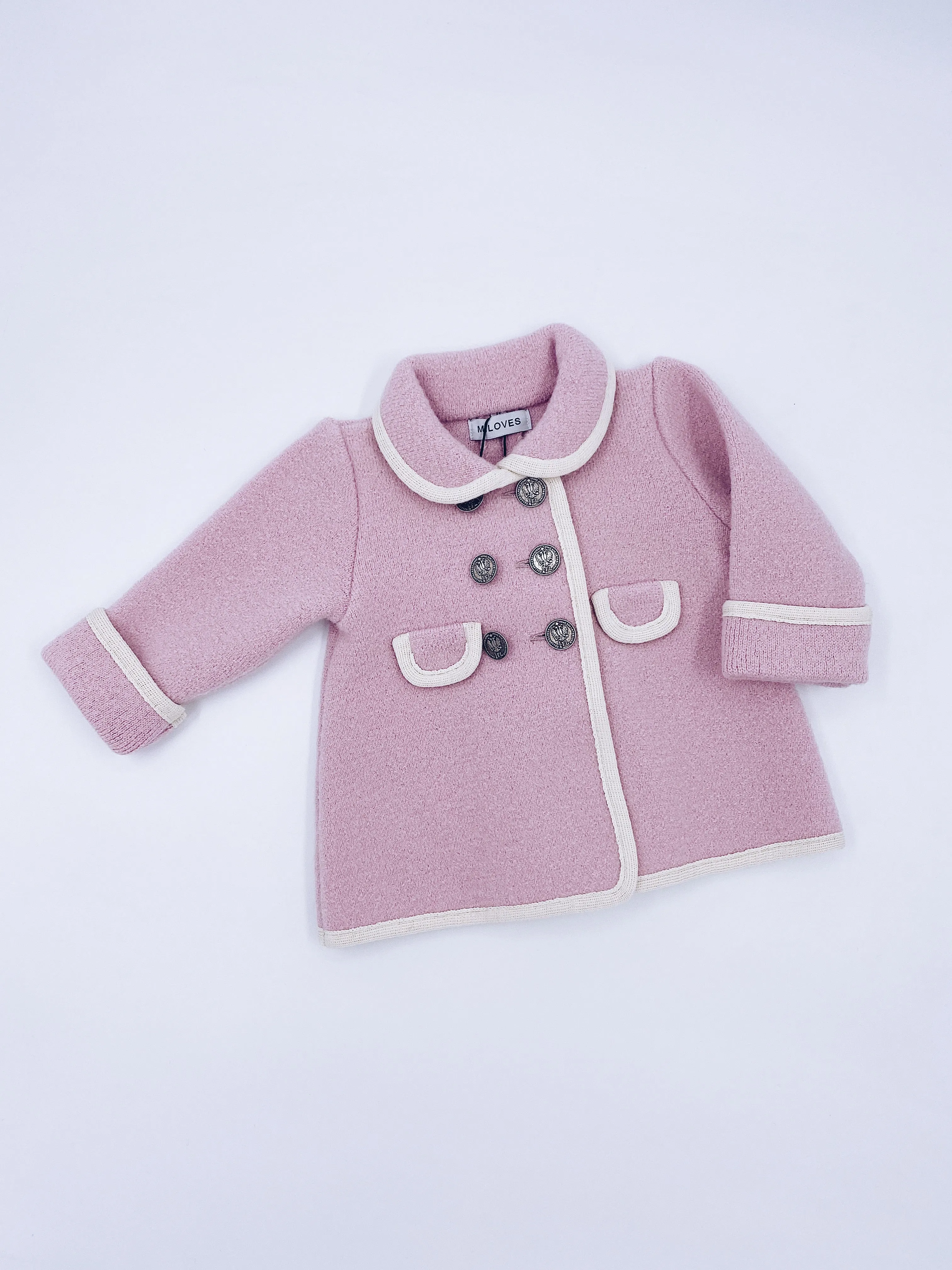 Beautiful pink merino wool coat with cream details