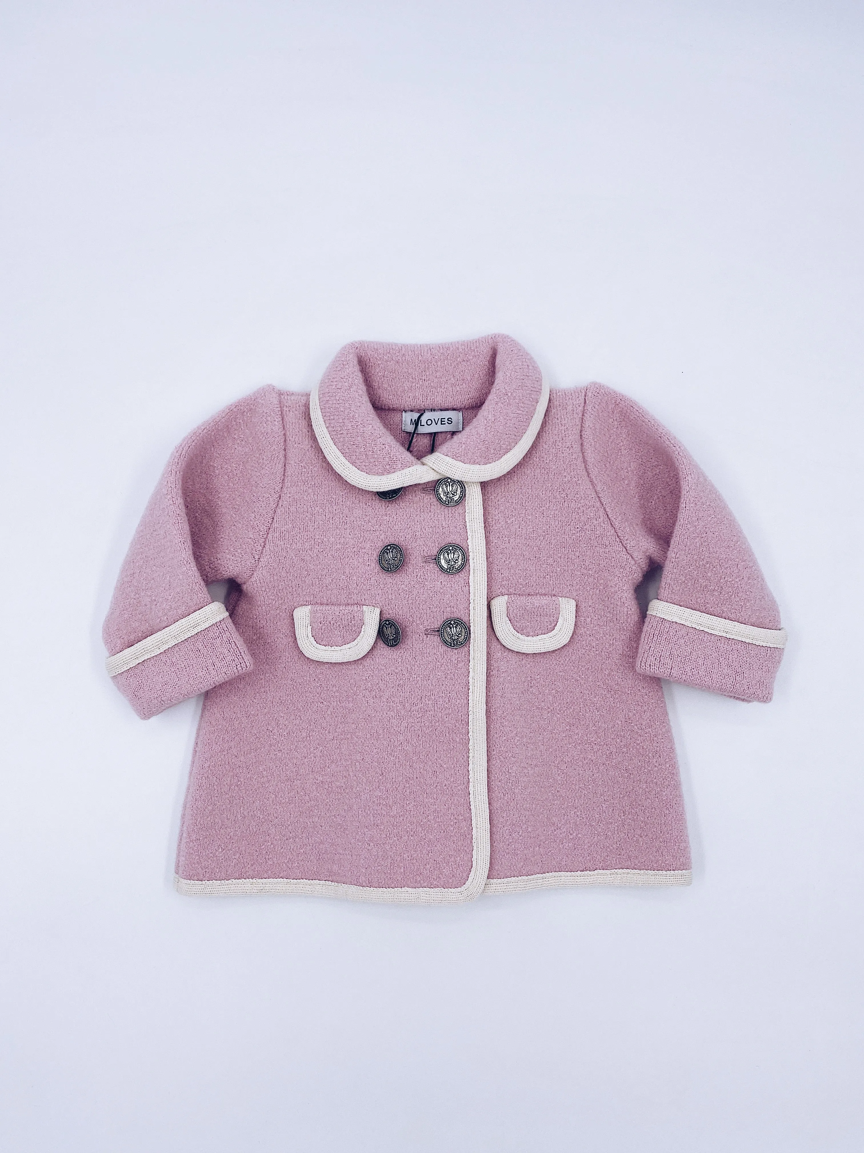 Beautiful pink merino wool coat with cream details