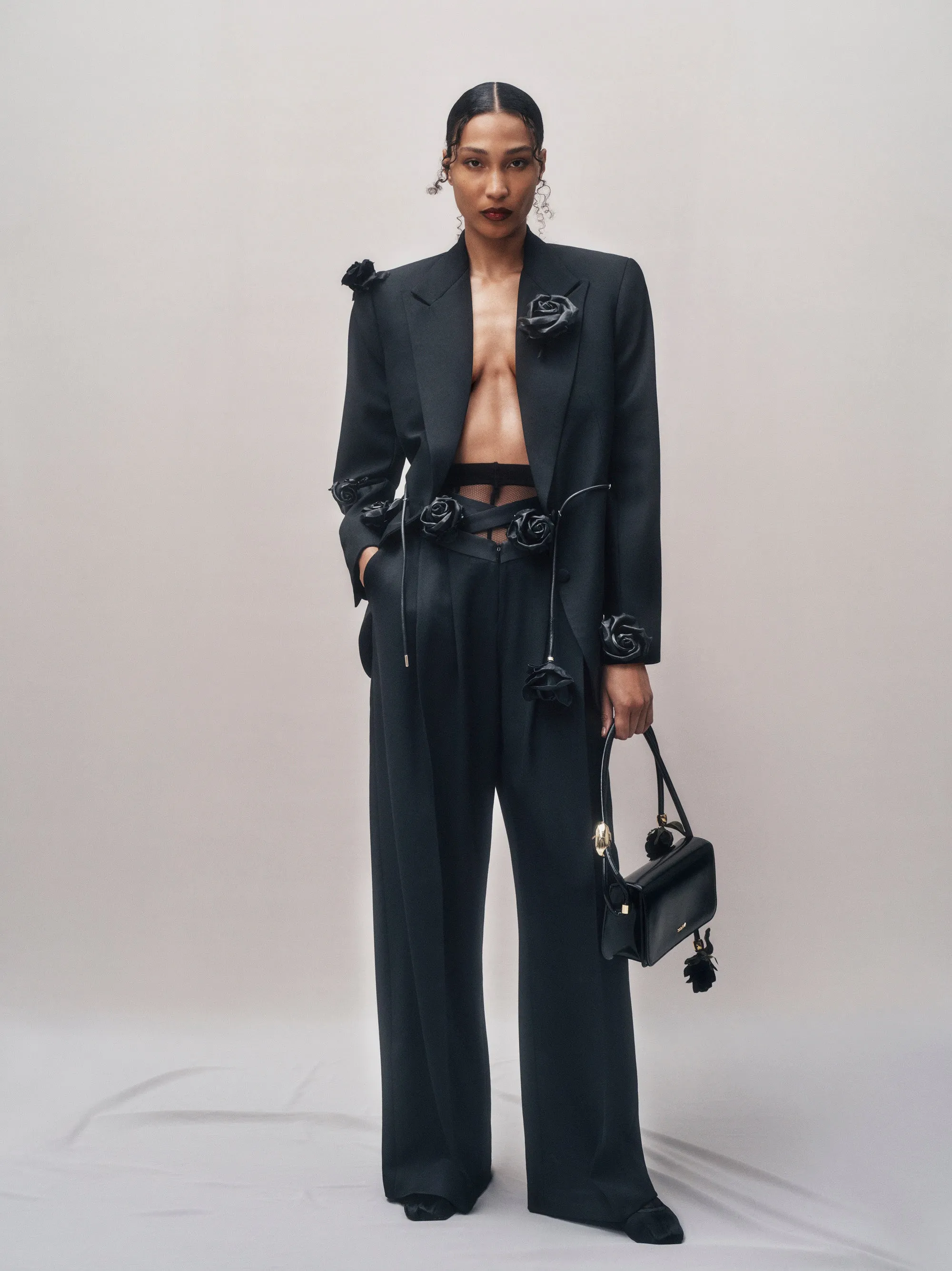 Bonding Rose Blazer - Black/Black Leather Roses