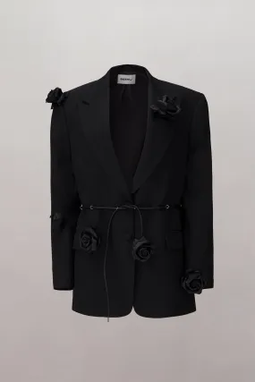 Bonding Rose Blazer - Black/Black Leather Roses