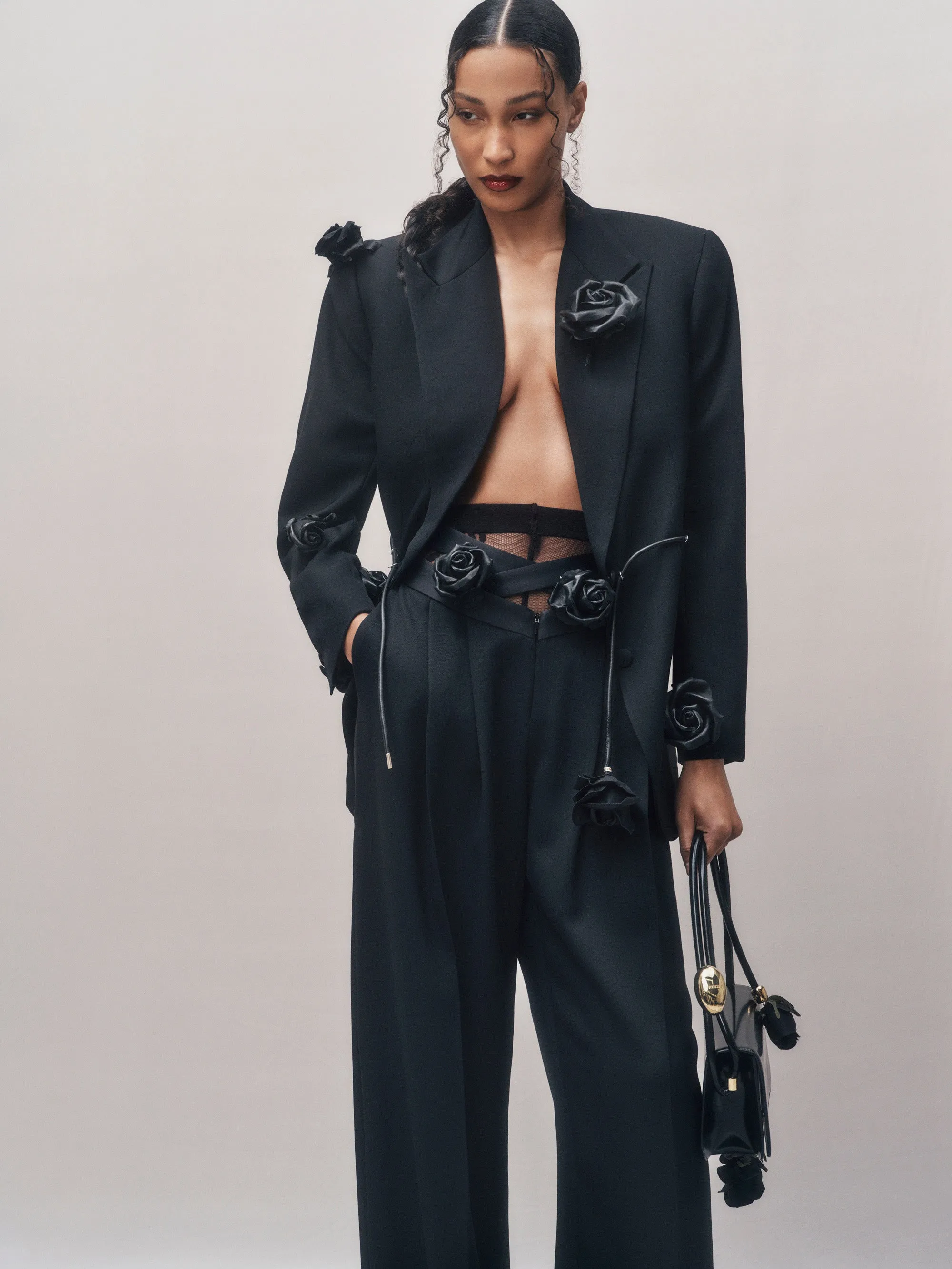 Bonding Rose Blazer - Black/Black Leather Roses