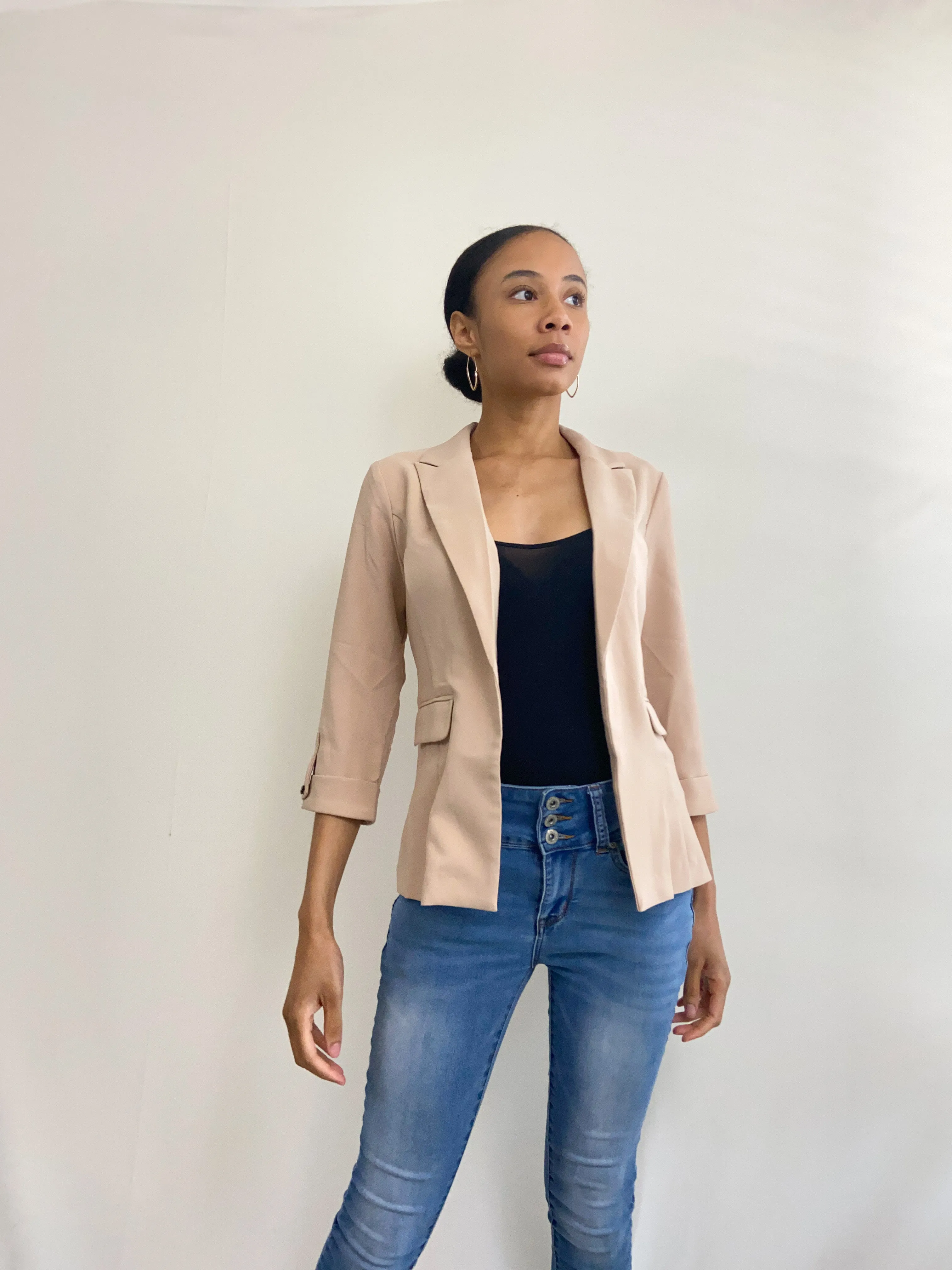 Buttoned Cuff, Khaki Casual Blazer Jacket