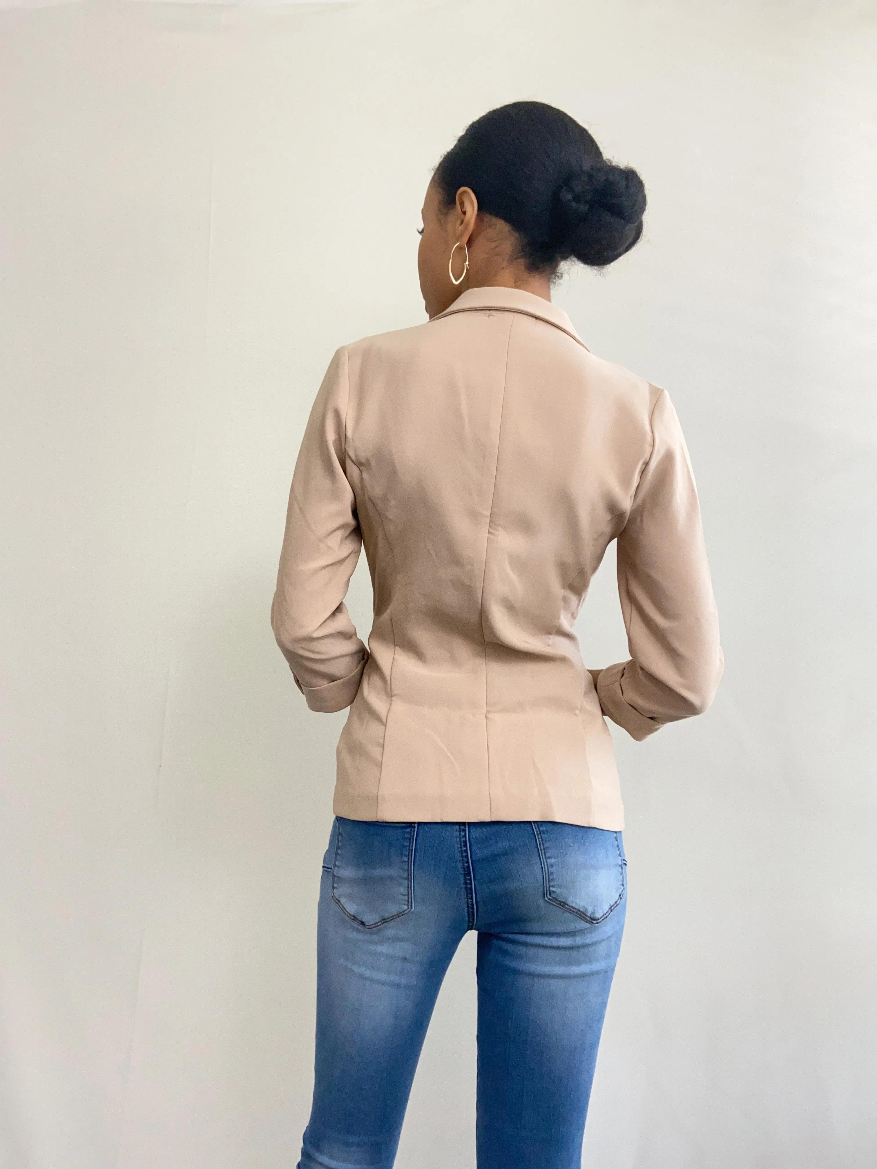 Buttoned Cuff, Khaki Casual Blazer Jacket
