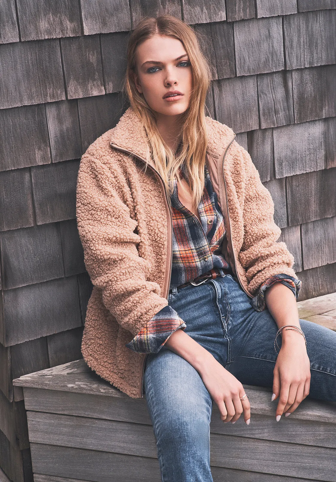 Caterina Women's Full Zip Sherpa Jacket, Vintage Caramel - JK0015F