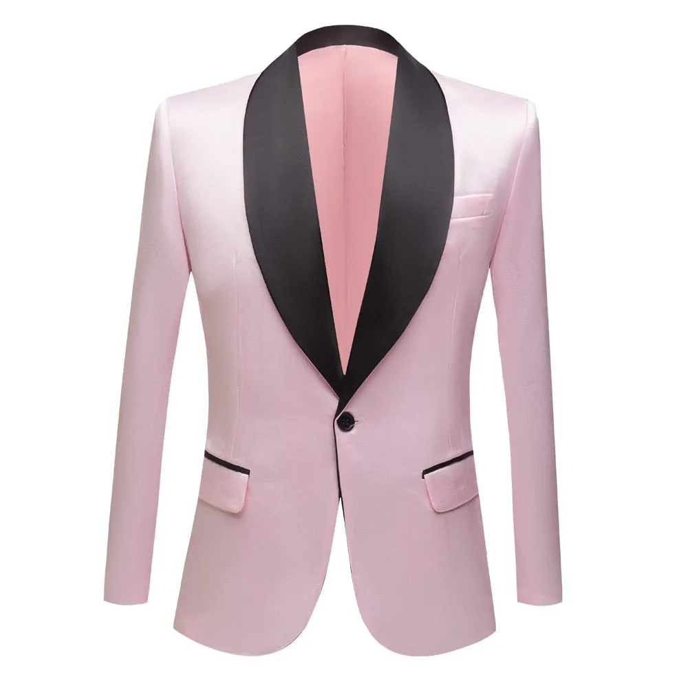 CGSUITS Men's Fashion Luxury Style Jacquard Navy Blue & Black Tuxedo Blazer Suit Jacket