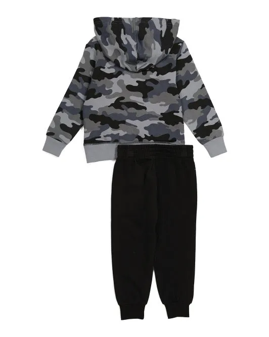 Champion Little Boy Camo Script Fleece Hoodie And Fleece Jogger Set