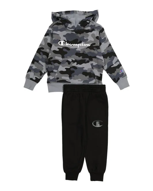 Champion Little Boy Camo Script Fleece Hoodie And Fleece Jogger Set
