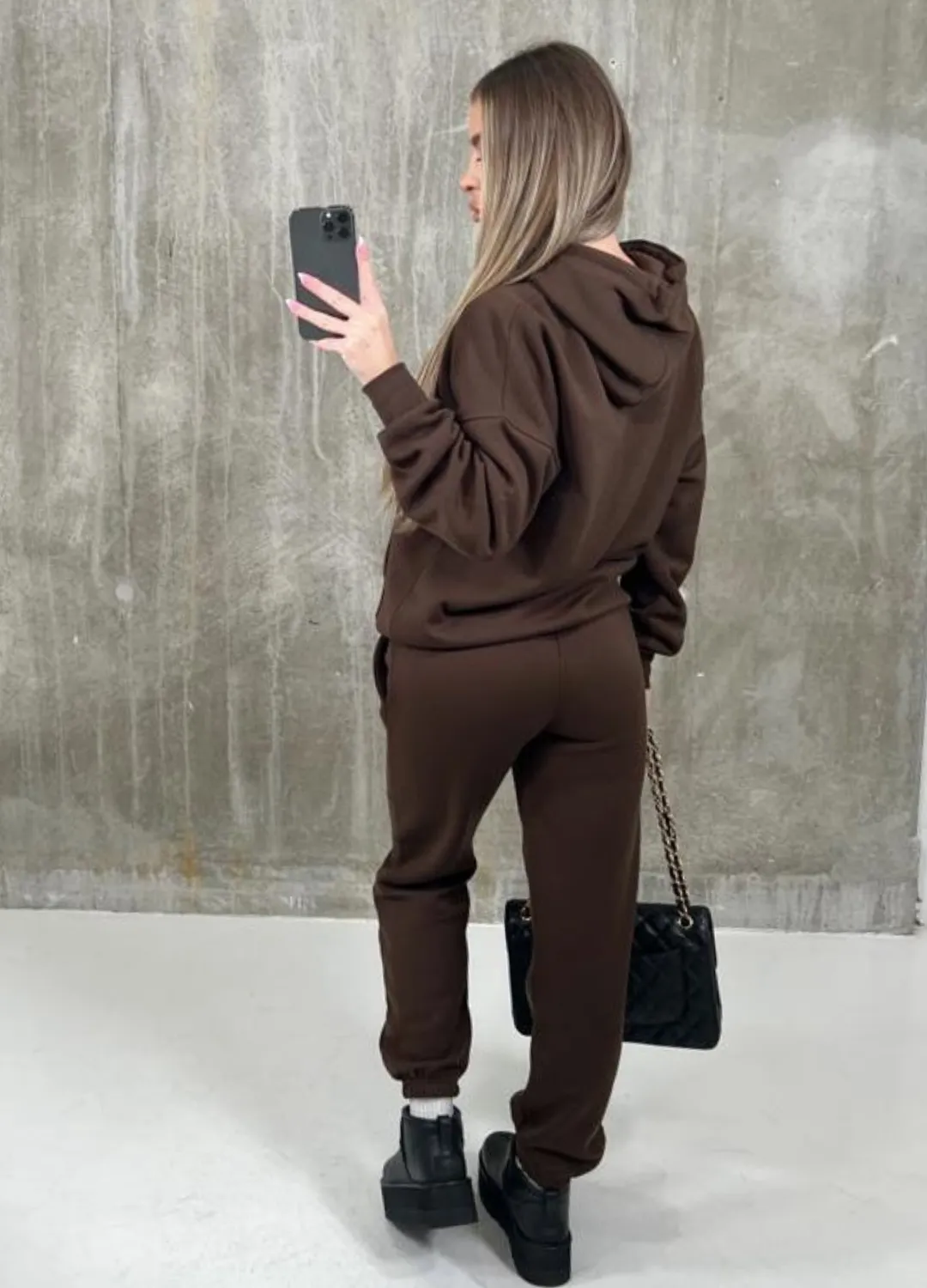 Chocolate Sporty & Wealthy Badge embroidered Hoodie lounge set