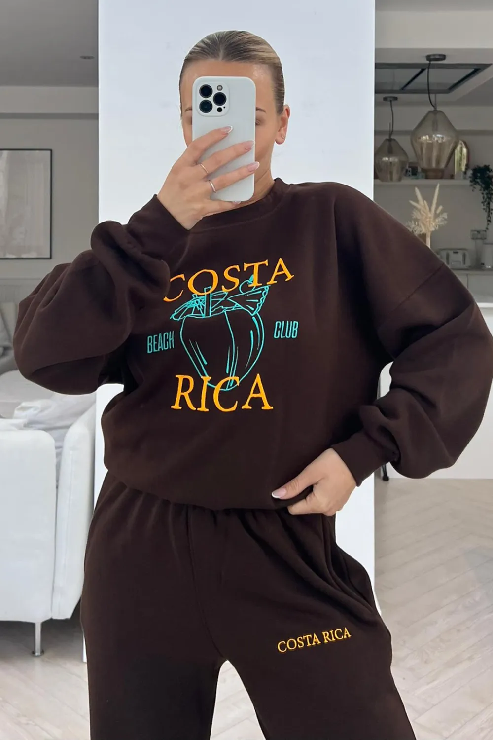 Costa rica chocolate embroidered jogger sweater loungewear set