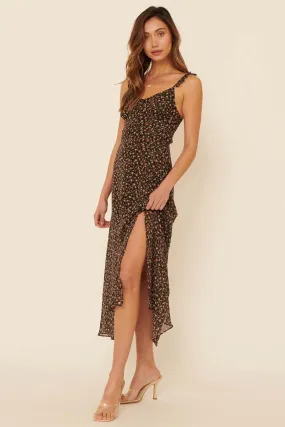 Delicate Roses Floral Chiffon Midi Slip Dress