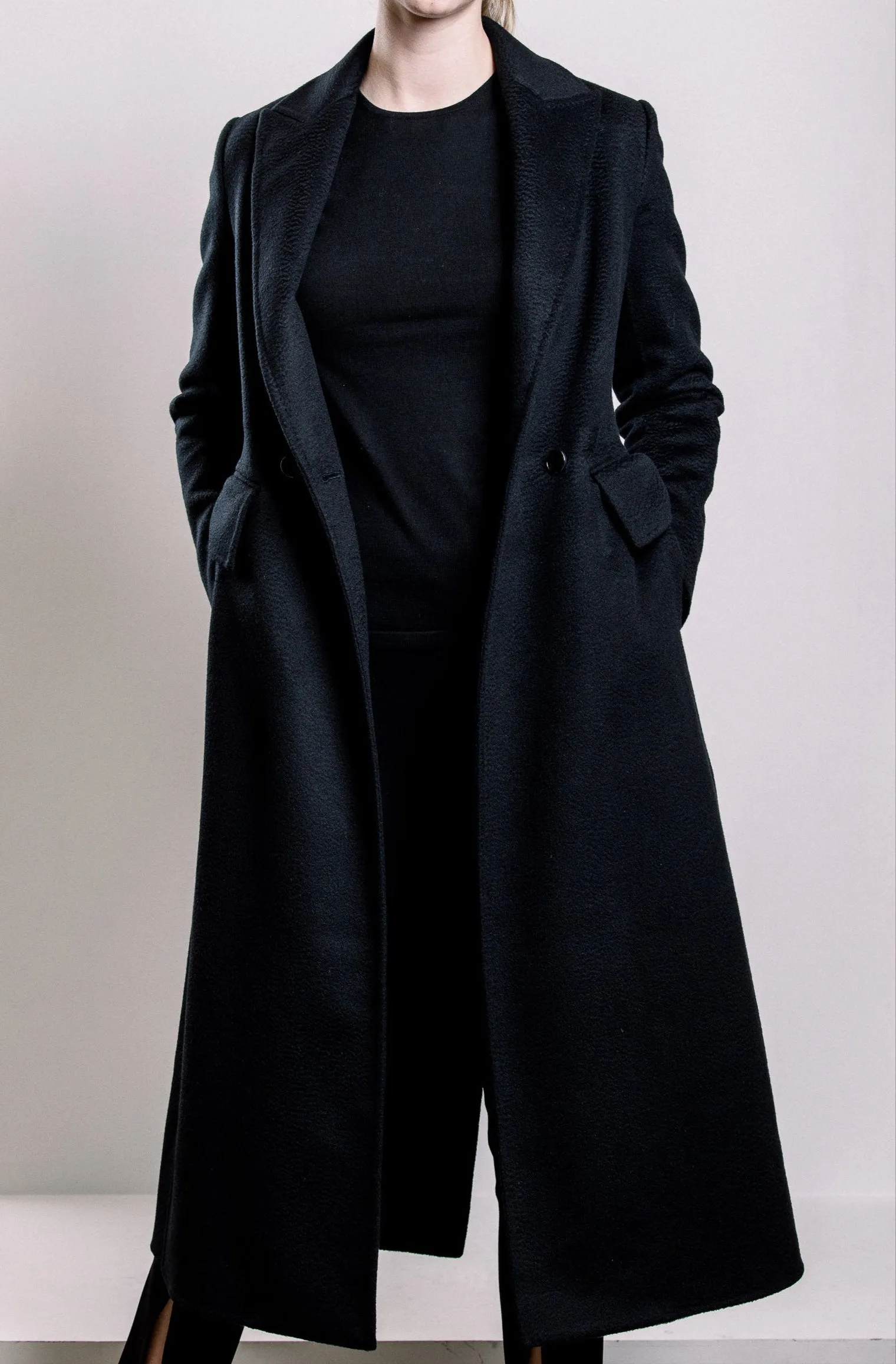 Demi-Couture Cashmere Double Breasted Overcoat - Black