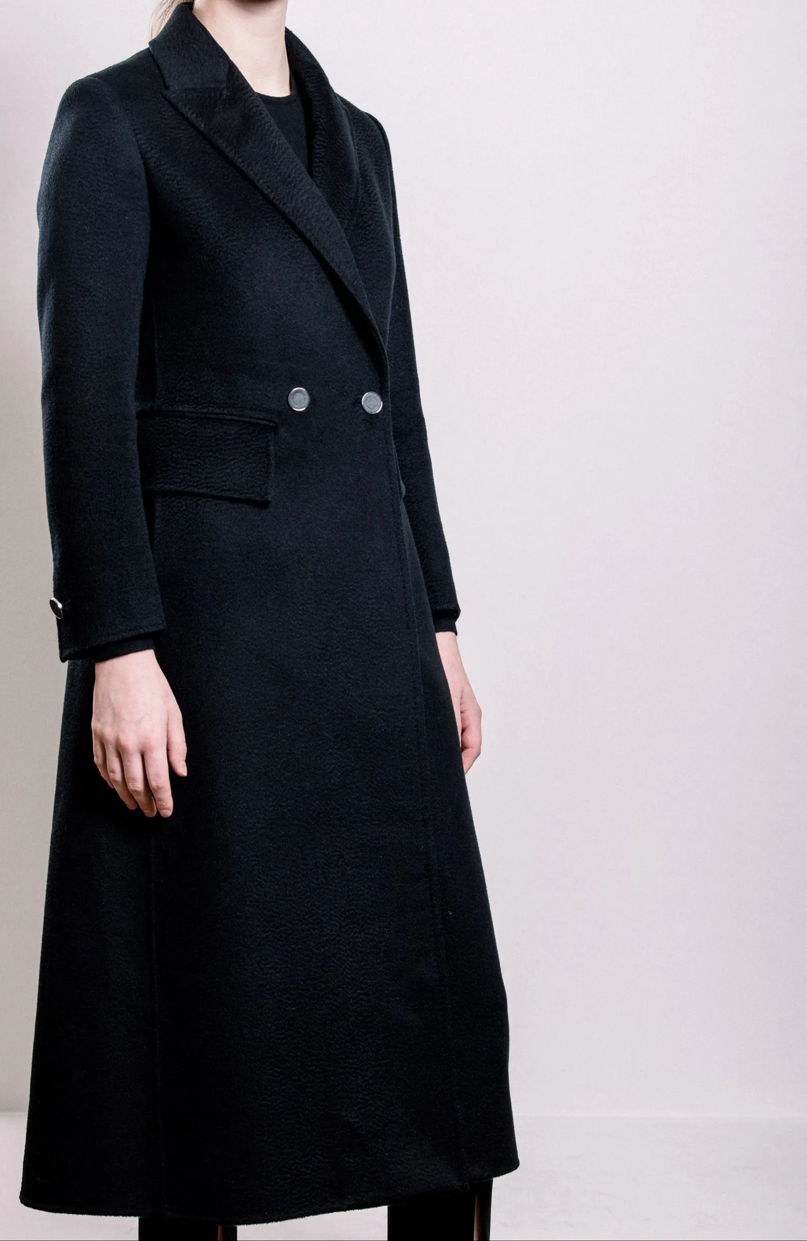 Demi-Couture Cashmere Double Breasted Overcoat - Black