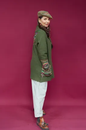 Embellished Short Wool Coat in Forest Green