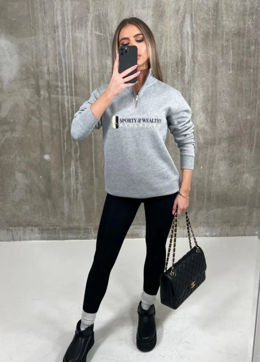 Grey Sporty & Wealthy Athletics Embroidered 1/4 zip sweater