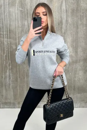 Grey Sporty & Wealthy Athletics Embroidered 1/4 zip sweater