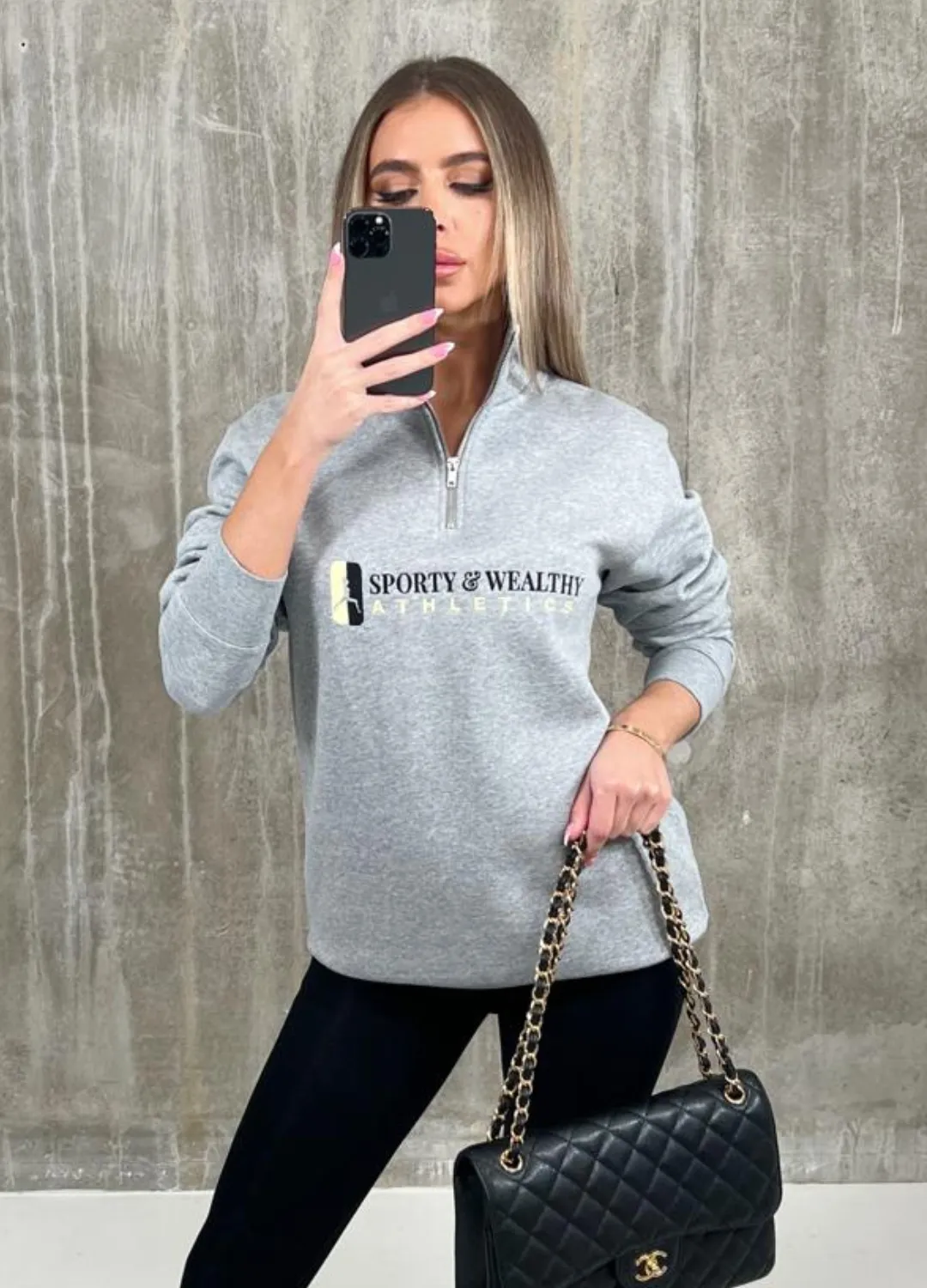 Grey Sporty & Wealthy Athletics Embroidered 1/4 zip sweater