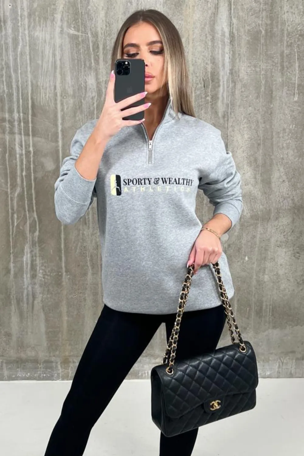 Grey Sporty & Wealthy Athletics Embroidered 1/4 zip sweater