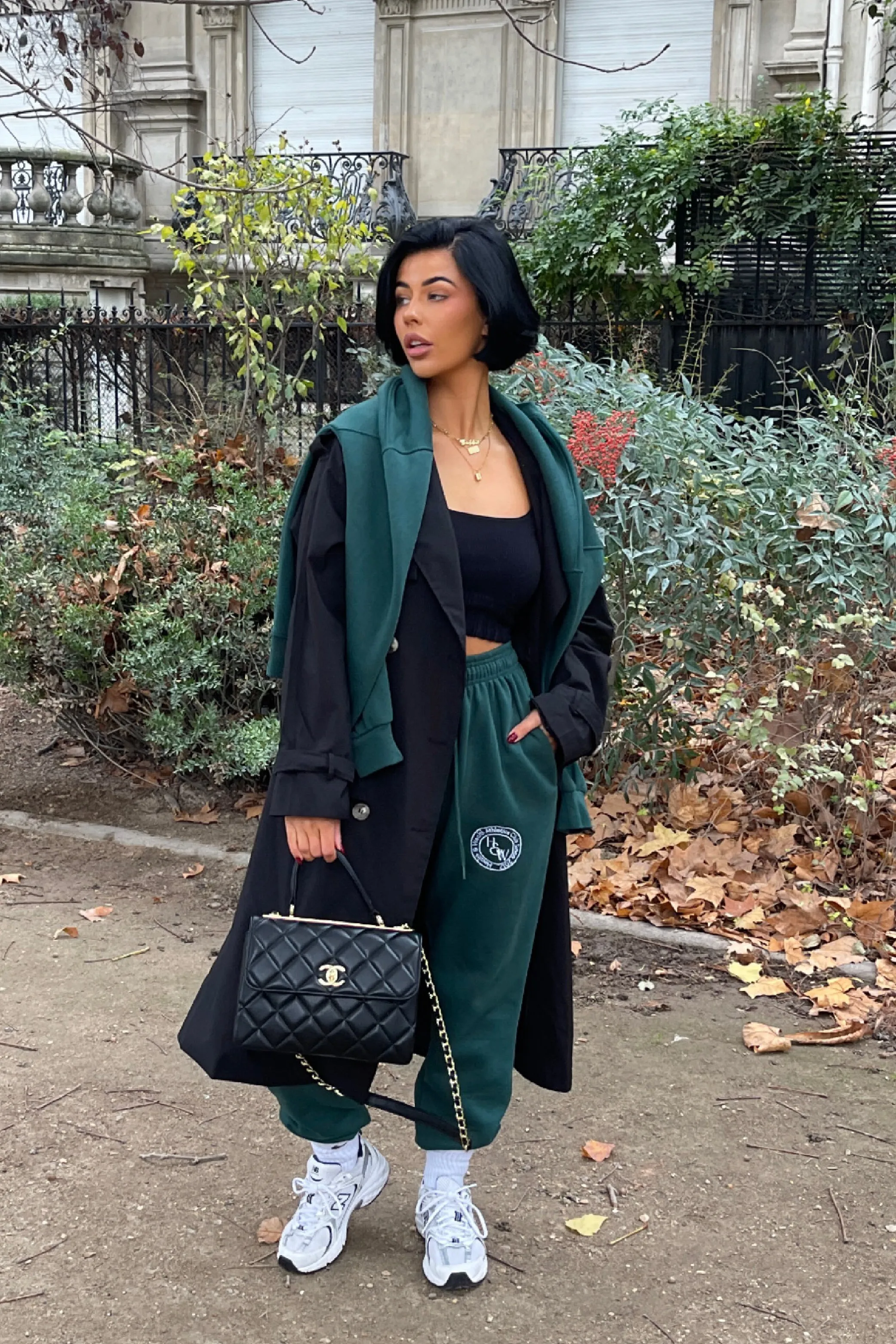 Health & Wealth Badge embroidered Forest Green sweater loungewear set