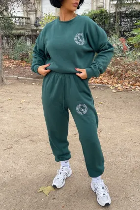 Health & Wealth Badge embroidered Forest Green sweater loungewear set