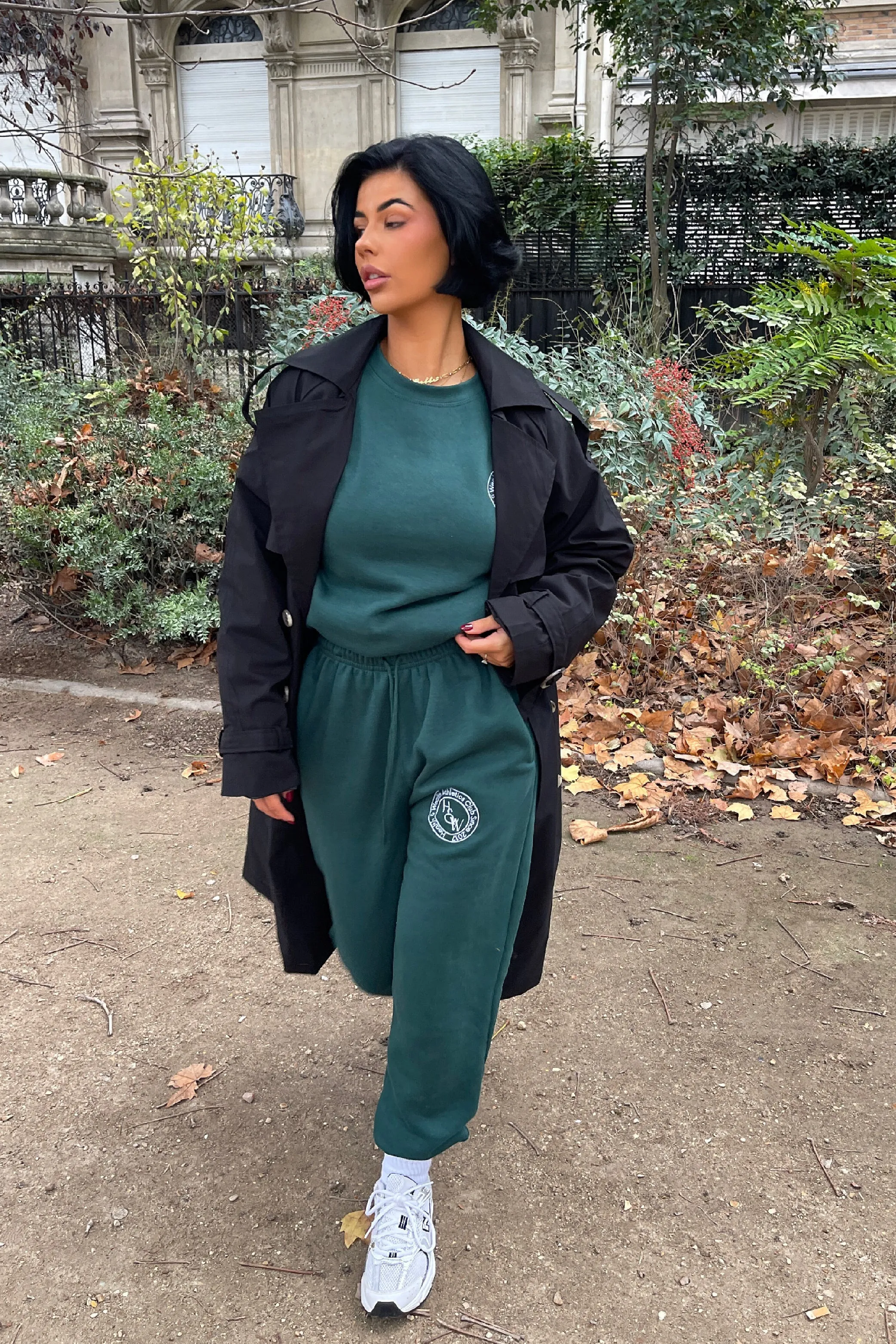 Health & Wealth Badge embroidered Forest Green sweater loungewear set