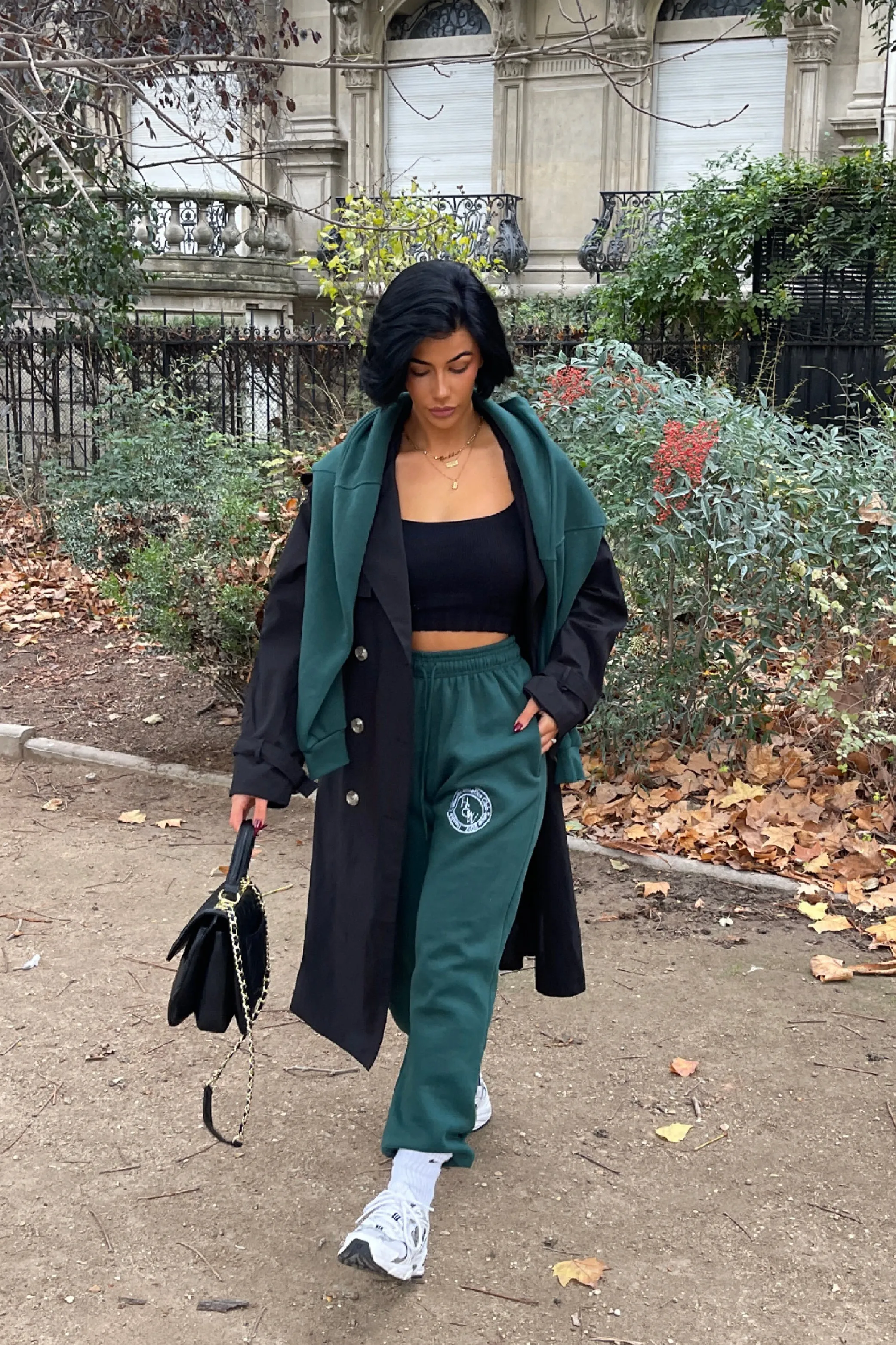 Health & Wealth Badge embroidered Forest Green sweater loungewear set