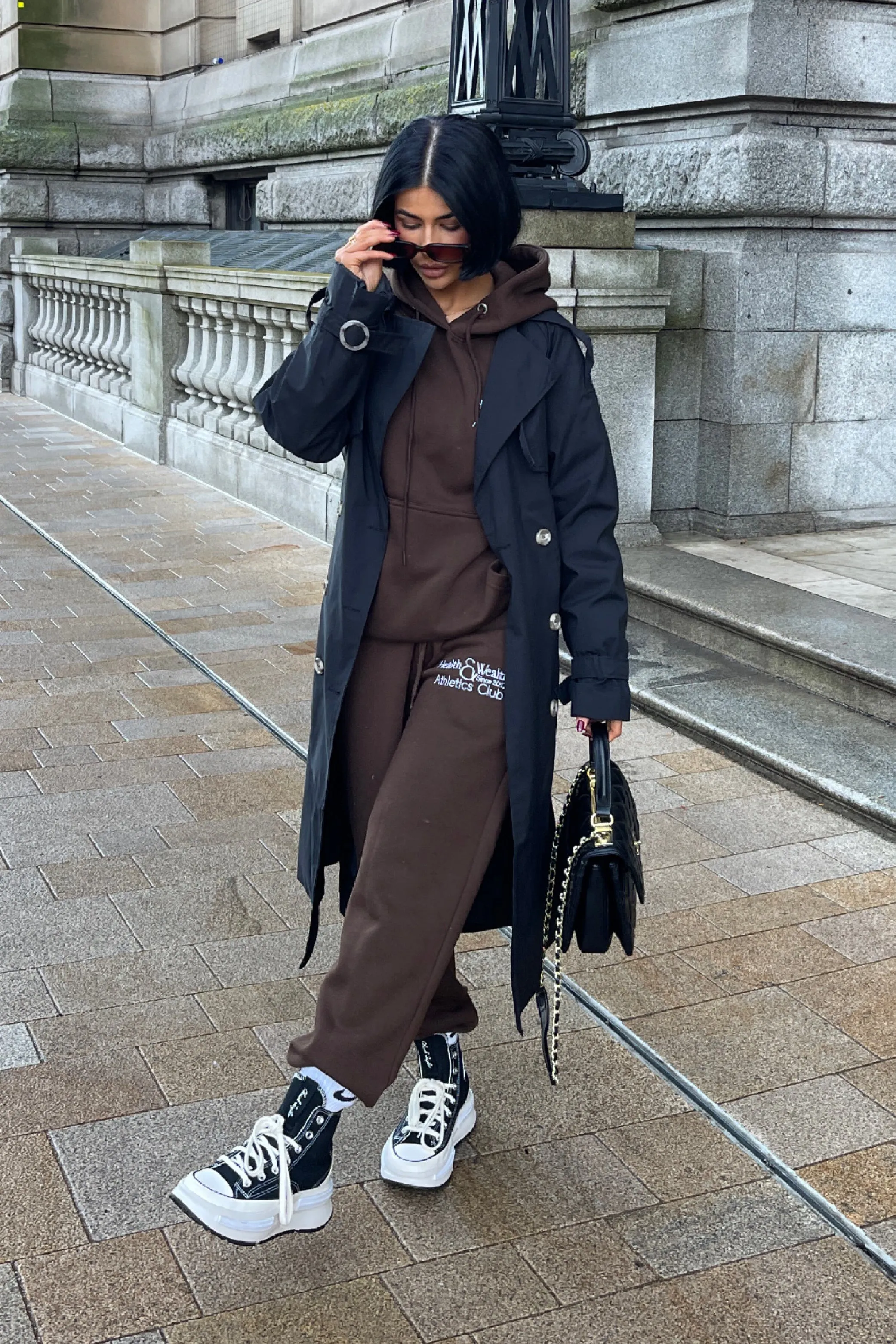 Health & Wealth embroidered Chocolate hoodie set