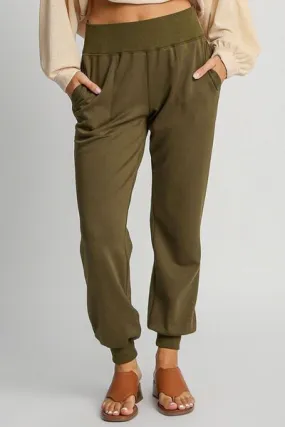 High Rise Elastic Waist Knit Joggers with Pockets