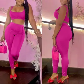 Hot PINK Two Piece Set High Waisted Jumpsuit