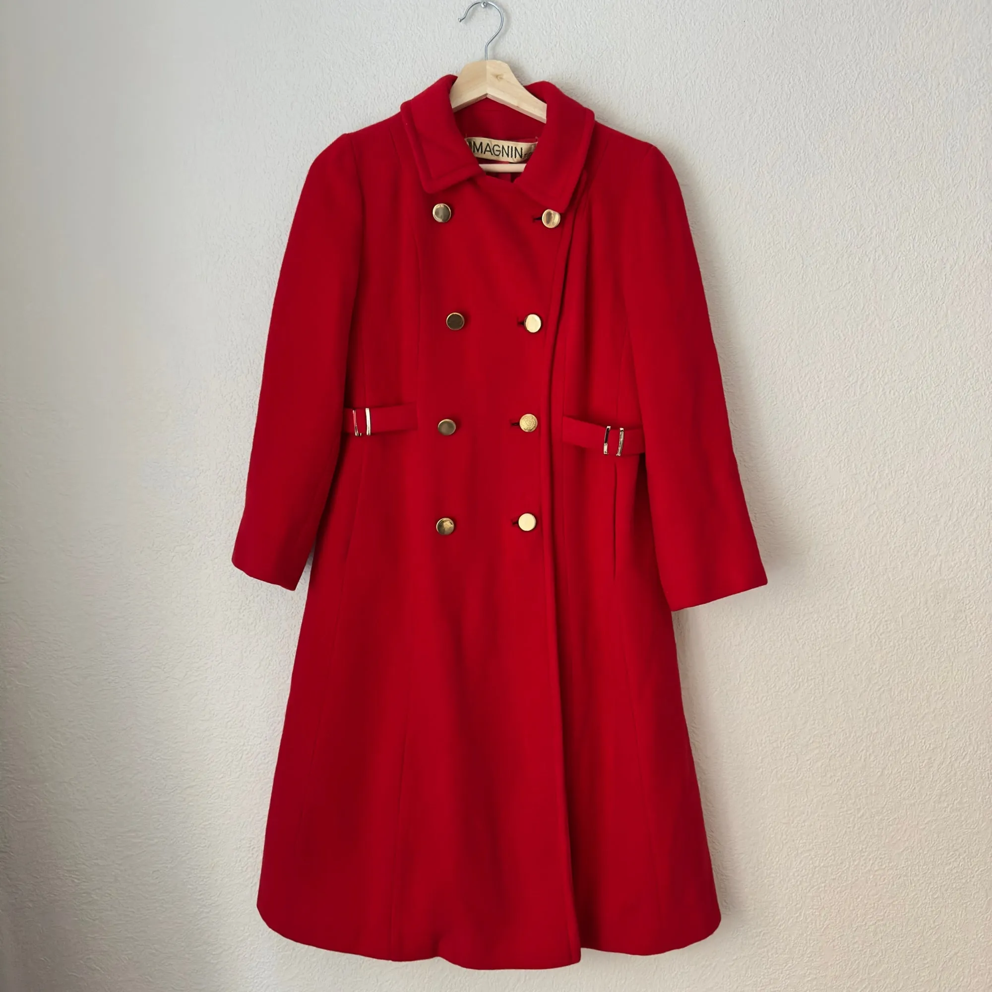 I Magnin Vintage Double-breasted Red Wool Coat - Petite