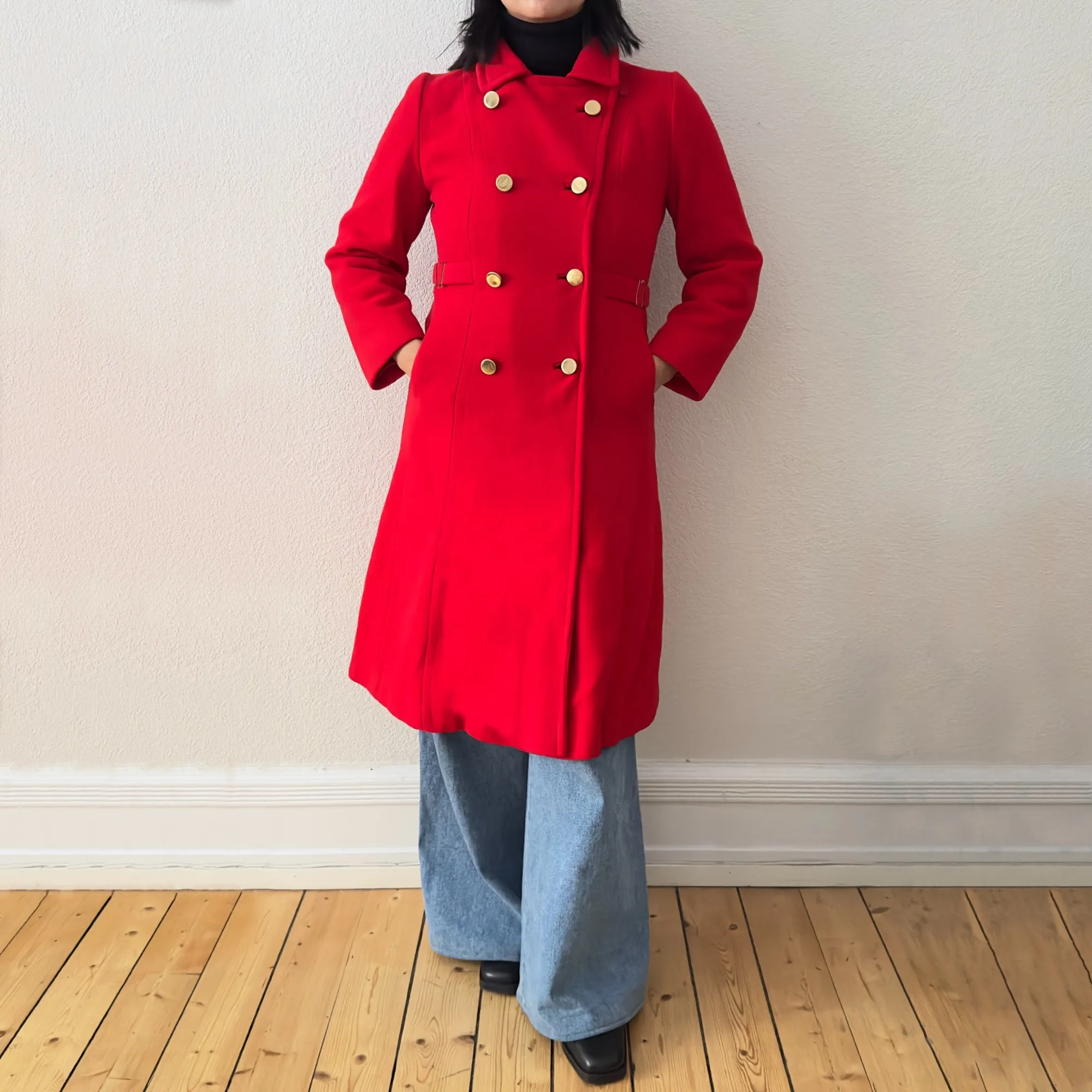 I Magnin Vintage Double-breasted Red Wool Coat - Petite