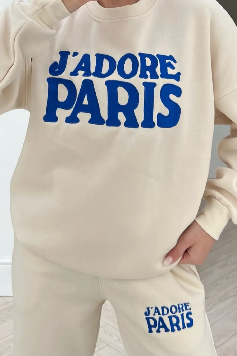 Jadore paris blue & ecru embroidered sweater loungewear set