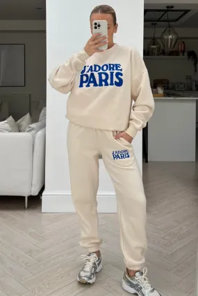 Jadore paris blue & ecru embroidered sweater loungewear set