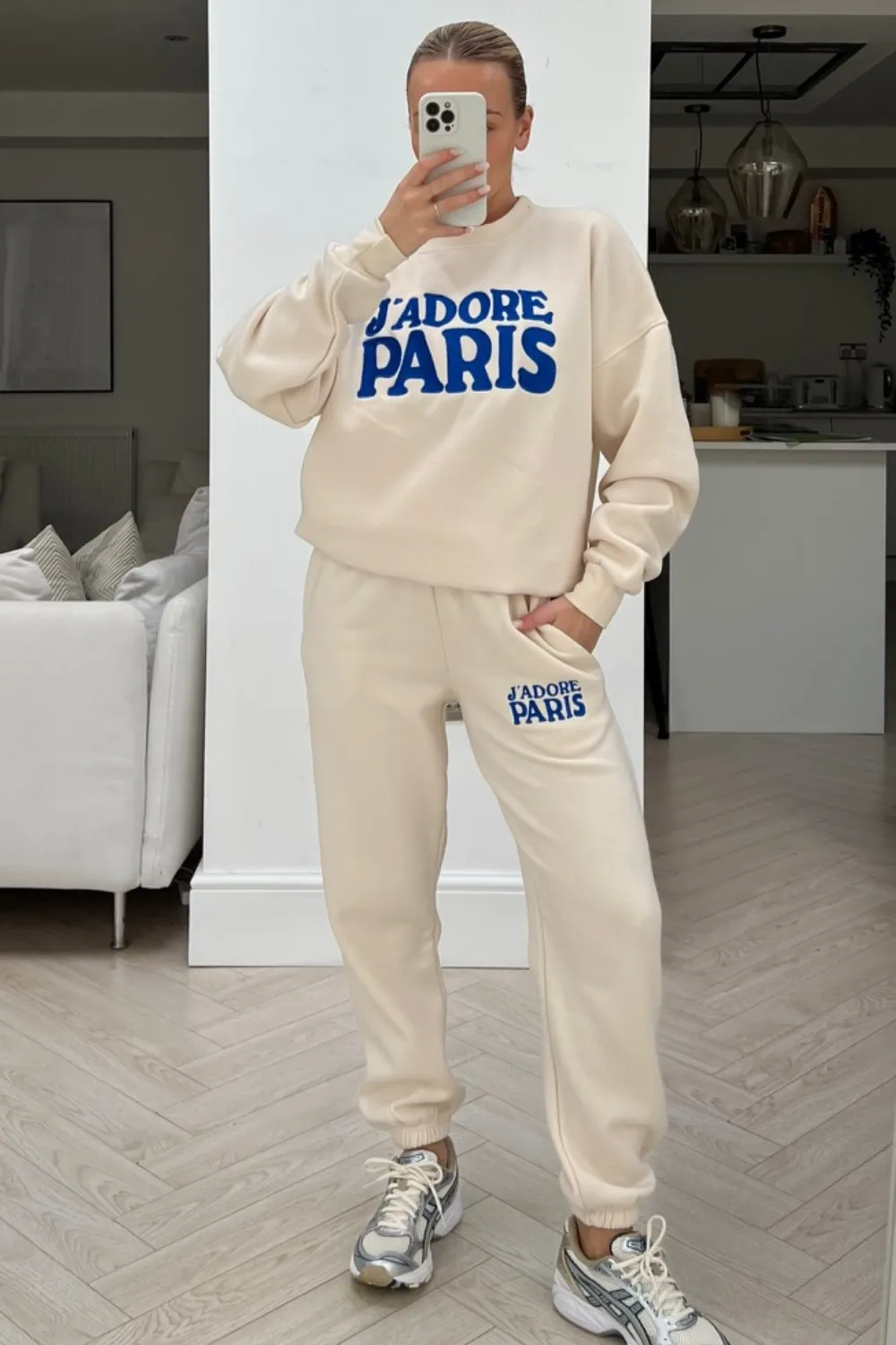 Jadore paris blue & ecru embroidered sweater loungewear set