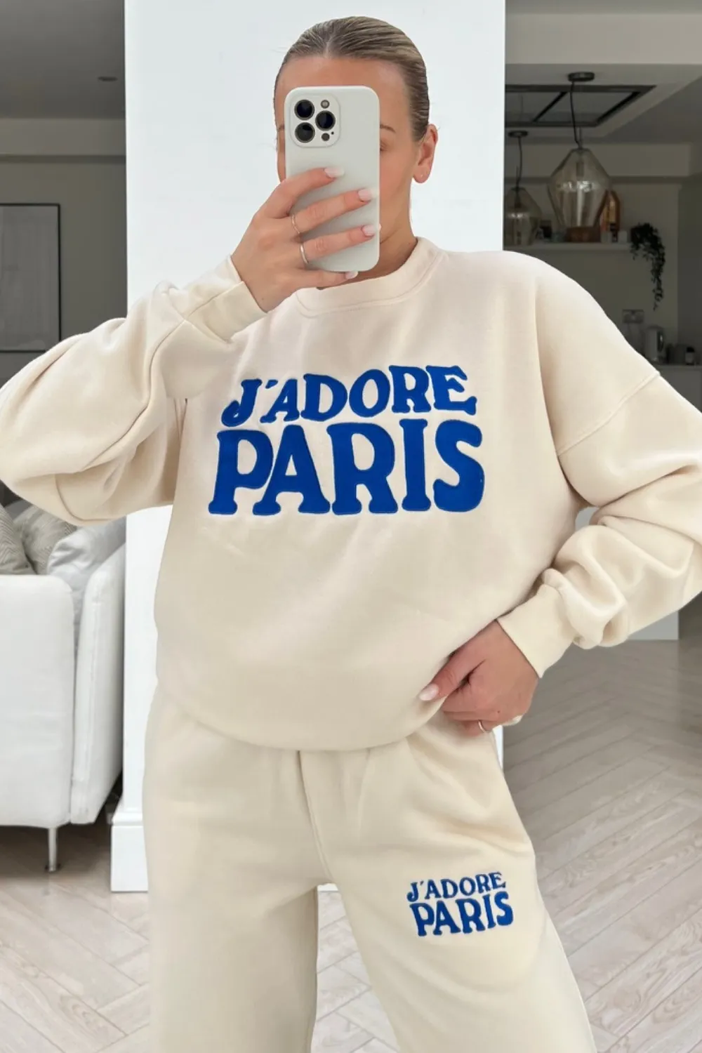 Jadore paris blue & ecru embroidered sweater loungewear set
