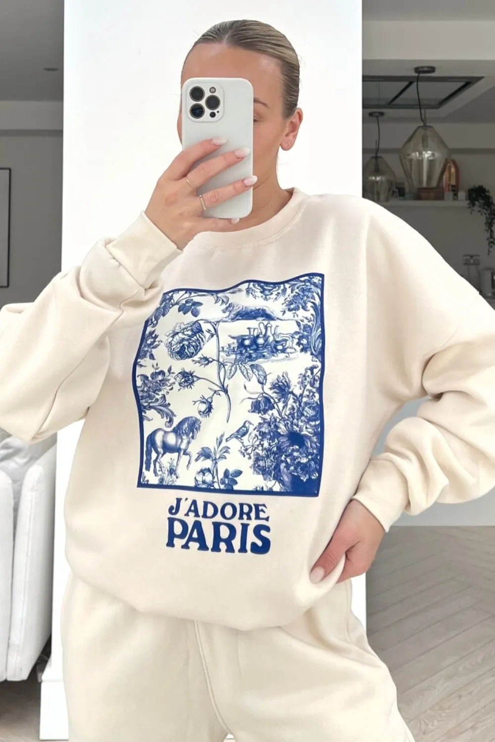 Jadore Paris blue floral box printed sweater loungewear set