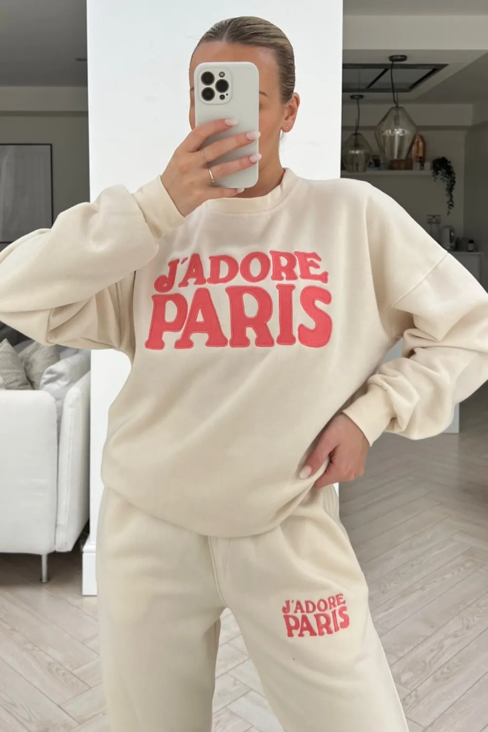 Jadore paris pink & ecru embroidered sweater loungewear set
