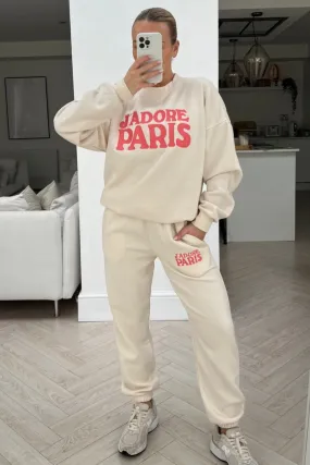 Jadore paris pink & ecru embroidered sweater loungewear set