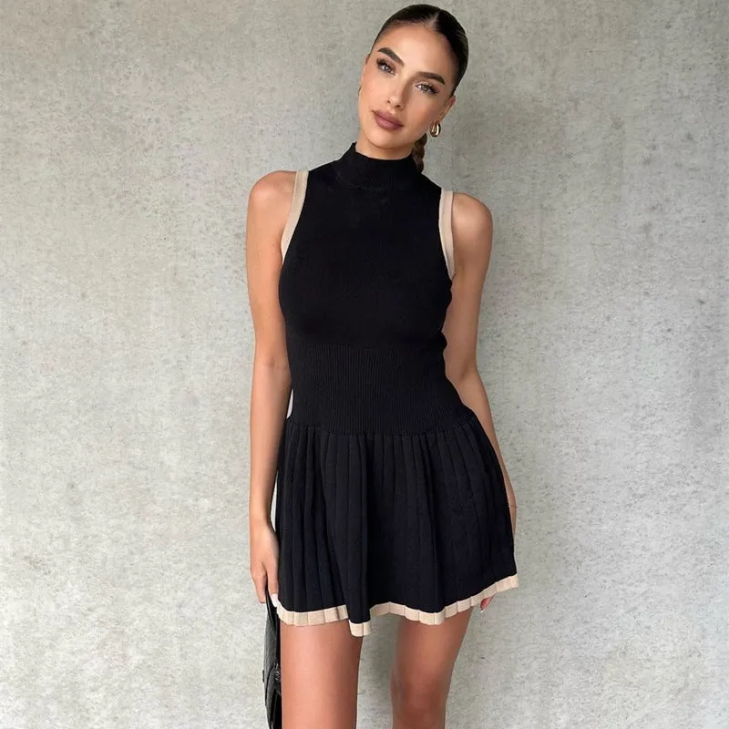 Jennifer Half High Collar Sleeveless Sexy Mini Dress