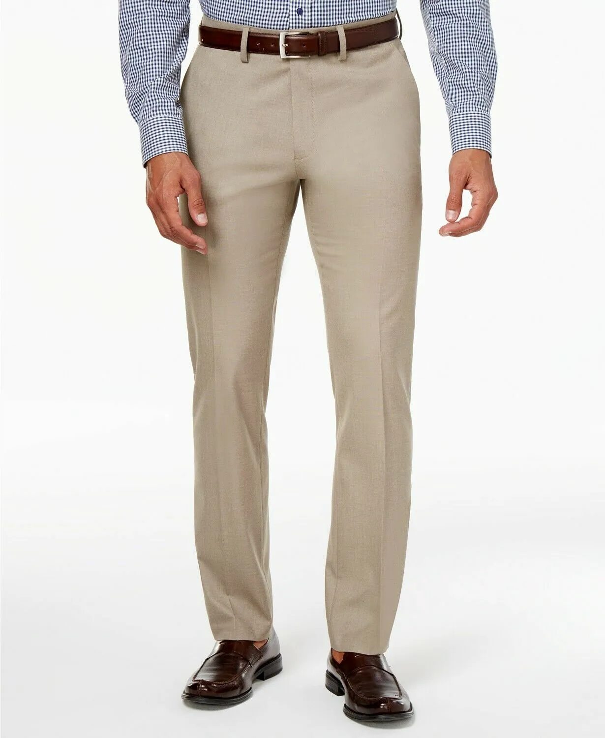 Kenneth Cole Reaction Mens Slim fit Dress Pants 34 / 30 Beige Solid Stretch