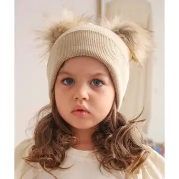 Knit Double Pom Beanie Hat | Dusty Blush