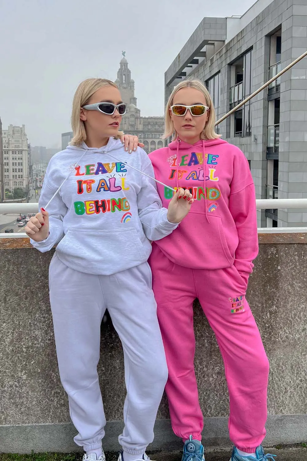 Leave it all behind premium hot pink printed hooded loungewear set