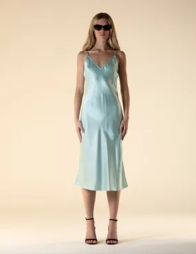 Lotus Silk Slip Midi Dress Mint